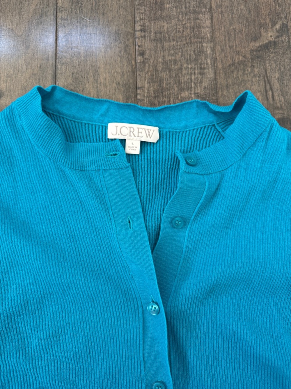 J. Crew Turquoise Ruffle-Hem Button Cardigan - Picture 3 of 5